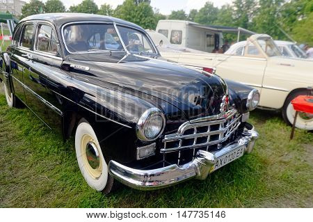 Kharkiv Ukraine - May 22 2016: Soviet retro car black GAZ-12 (ZIM) manufactured between 1949 and 1959 is presented at the festival of vintage cars Kharkiv Retro Rally - 2016 in Kharkiv Ukraine on May 22 2016