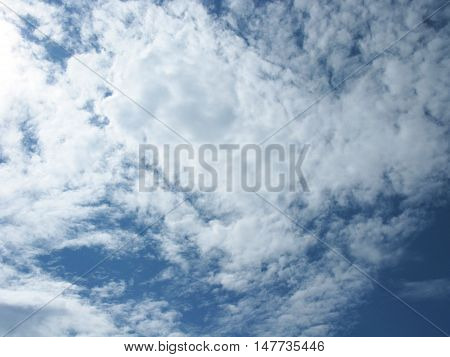 White clouds on blue sky. The clouds in the sky. Sky with clouds. Clouds background. Sky background. Heaven. Nature.