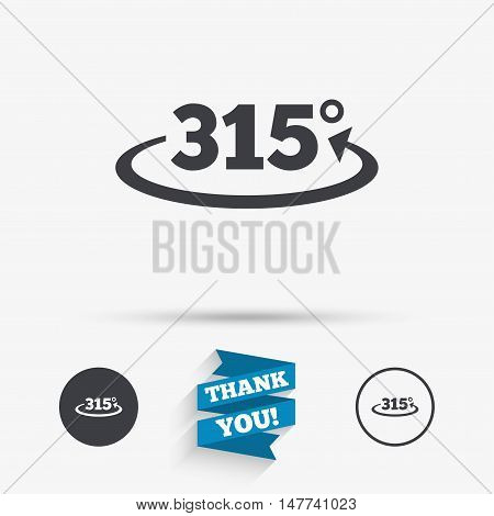 Angle 315 degrees sign icon. Geometry math symbol. Flat icons. Buttons with icons. Thank you ribbon. Vector