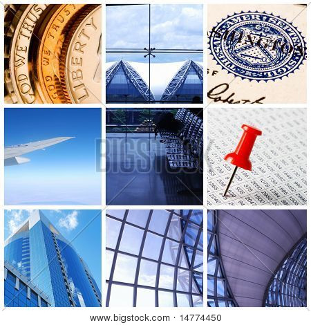 Koláž pozadí s obchodními a cestování koncept