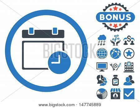 Date and Time icon with bonus pictures. Vector illustration style is flat iconic bicolor symbols, smooth blue colors, white background.