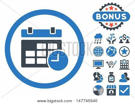 Date and Time icon with bonus images. Vector illustration style is flat iconic bicolor symbols, smooth blue colors, white background.