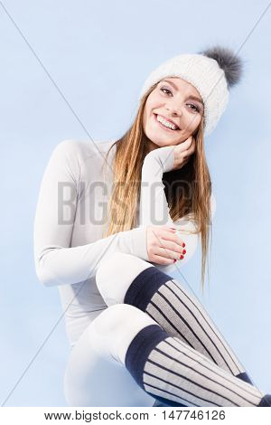 Woman In Thermal Underwear Top Ang Leggings