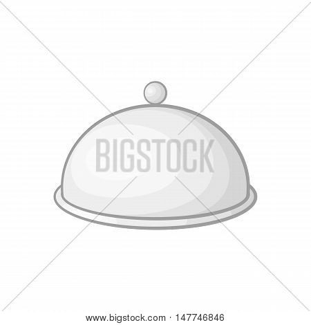 Tray with lid icon in black monochrome style isolated on white background. Dishes symbol vector illustration