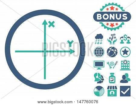 Cartesian Axis icon with bonus design elements. Vector illustration style is flat iconic bicolor symbols, cobalt and cyan colors, white background.