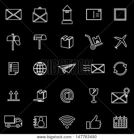 Post line icons on black background, stock vector