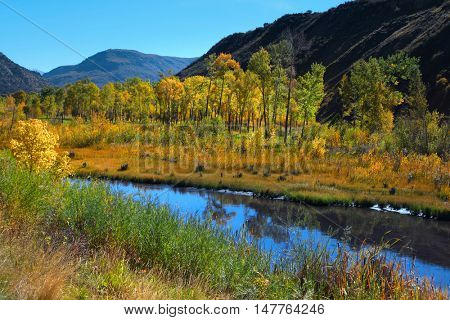 Gunnison river in autumn time.