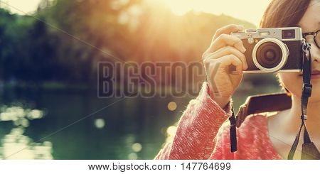 Girl Adventure Trip Traveling Holiday Photography Concept