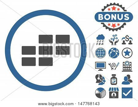 Calendar Grid icon with bonus pictogram. Vector illustration style is flat iconic bicolor symbols, cobalt and gray colors, white background.