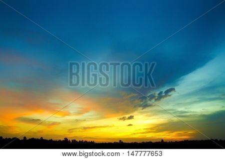 Vibrant blue sky with a golden light  in an early morning