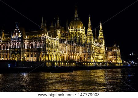 Famous building of Hungarian Parliament neogothic landmark in Budapest city.