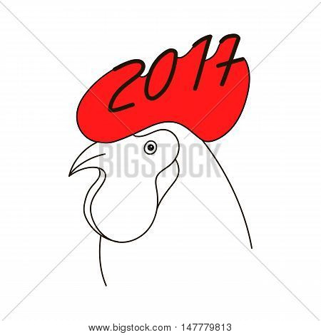 2017 new year of rooster. Hand drawn numbers 2017 on red cockscomb. Red fire rooster as symbol of new year 2017 in Chinese calendar. Vector illustration.