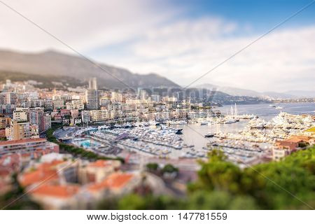Cityscape view on the bay with luxury yachts on the french riviera in Monte Carlo in Monaco
