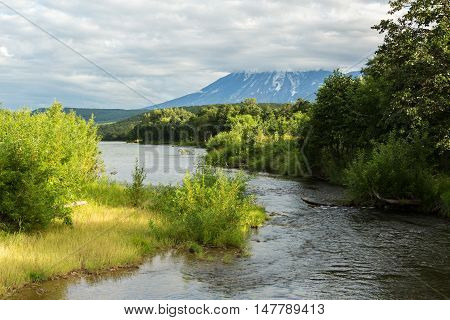 River Zhupanova. Kronotsky Nature Reserve on Kamchatka Peninsula. View from helicopter.