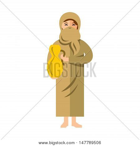 Arab girl with pitcher. Isolated on a white background