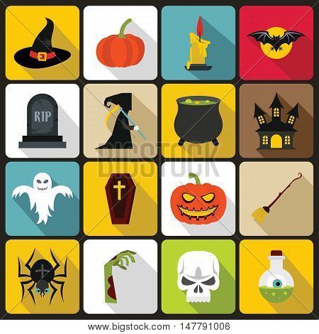 Halloween icons set in flat style. Halloween elements set collection vector illustration