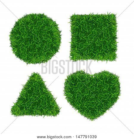 Green Grass Banners Set. Triangle, Box, Circle and Heart. Vector illustration
