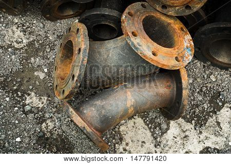 Storage of sewage pipe fittings Cast iron pipe fittings.