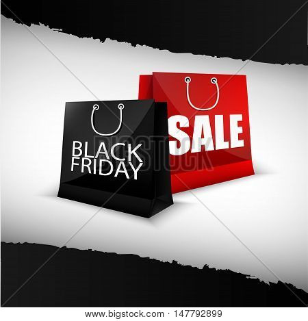 Illustration of  Black Friday shopping red bag and black bag