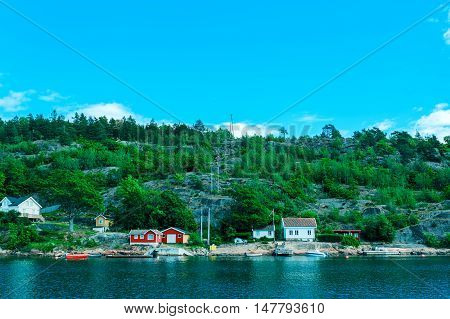 Fjord Side Cabins Near Bergen, Norway, Scandinavia, Europe