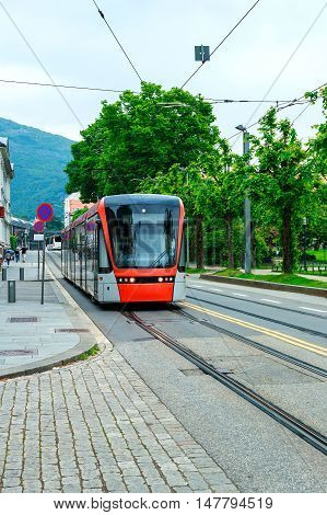 Modern Tram In Bergen Norway
