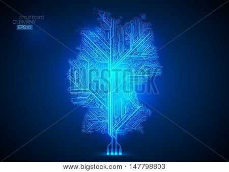Germany map connected by Circuit board lines.