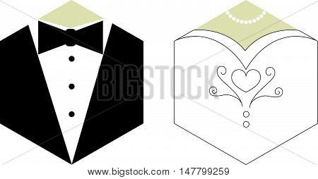 Hexagonal Simple Groom and Bride or Wedding Icons