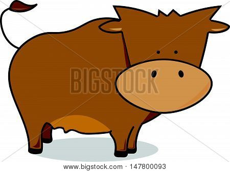 Simple Flat Cartoon Brown Cow or Bull