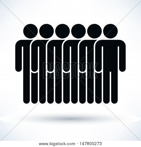Black six people man figure with gray drop shadow isolated on white background in flat style. Graphic design elements save in vector illustration 8 eps