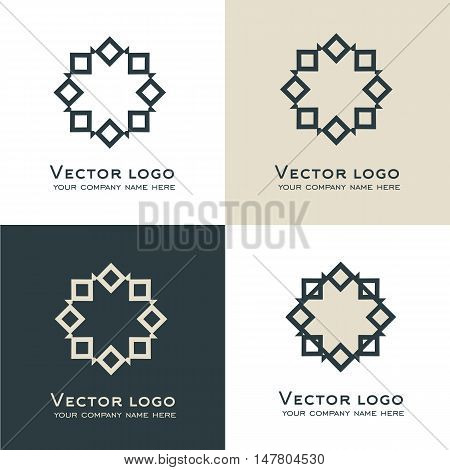 Set of vector abstract geometric logo. Celtic, arabic style. Sacred geometry icon. Identity design in grey and dark green colors