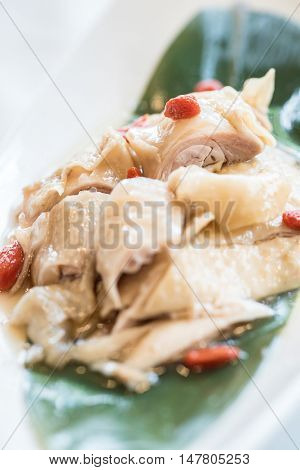 liquor hainanese chicken cold dish, groumet chinese cuisine