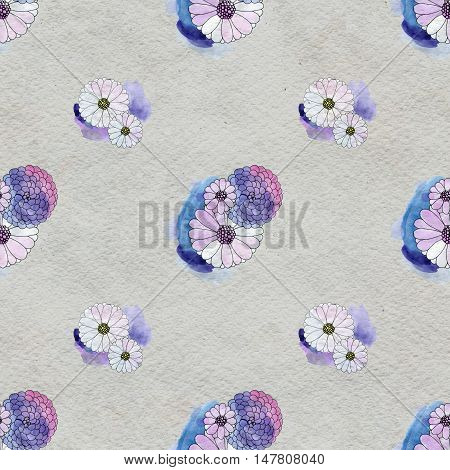 Seamless floral pattern with daisy flowers. Floral watercolor background.