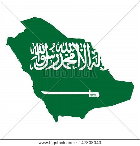 Saudi Arabia High Resolution Map With National Flag. Flag Of The Country Overlaid On Detailed Outlin