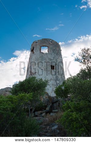 Saracen Tower In Italy In Sardina Coast