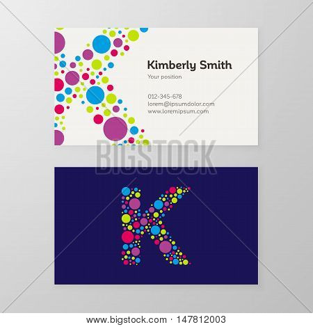Modern letter K circle colorful Business card template. Vector design. Layered editable.
