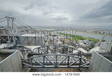 Panoráma čtvrti Umeda. Osaka, Japonsko.