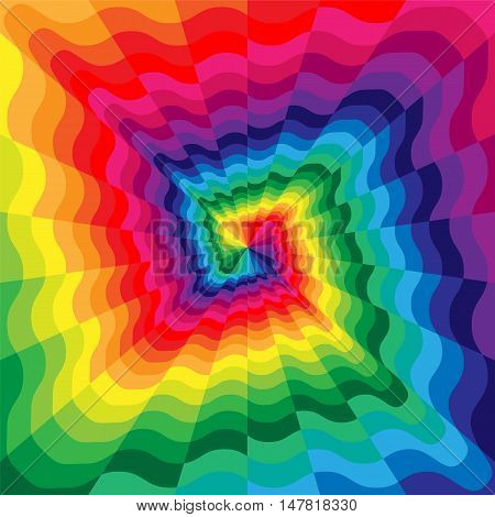 Vector Illustration. Colorful Wavy Spirals Expanding from the Center. Optical Illusion of Perspective. Suitable for textile, fabric, packaging and web design.