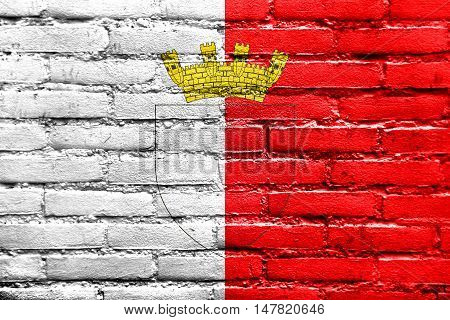 Flag Of Mdina With Coat Of Arms, Malta, Painted On Brick Wall