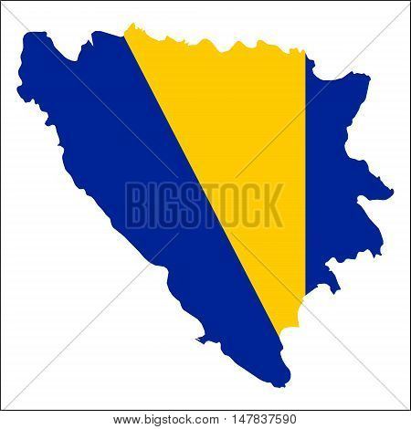 Bosnia And Herzegovina High Resolution Map With National Flag. Flag Of The Country Overlaid On Detai