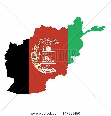 Afghanistan High Resolution Map With National Flag. Flag Of The Country Overlaid On Detailed Outline