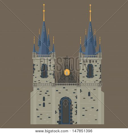 Prague town Czech Republic. Church of Mother of God before Tyn Old Town Square in European city. Famous tourists travel popular routs.