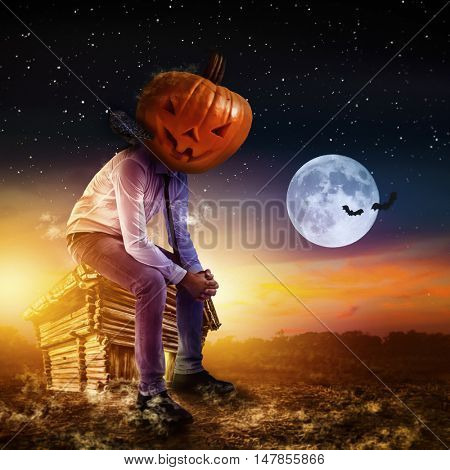 helloween business man waiting for  party