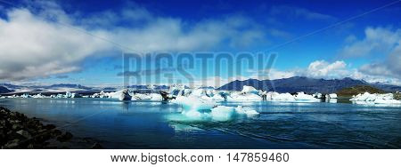 Lagoon Jokulsarlon glacial lake and icebergs Iceland