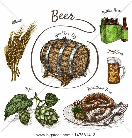 Beer and snack products illustration. Vector colorful illustration of beer and snack product