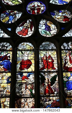 Buchy France - june 23 2016 : stained glass window in the Notre Dame church