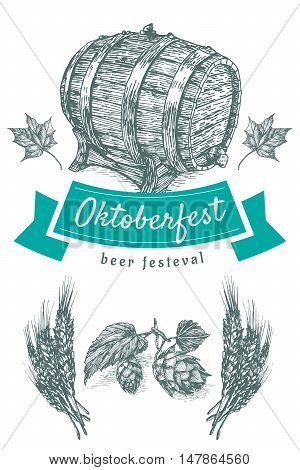 Oktoberfest set illustration. Vector illustration of beer and snack products.
