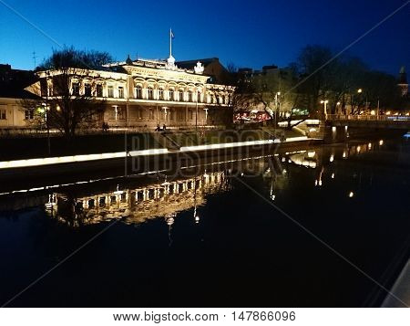 Nightshot in Turku Finland, River named Aurajoki