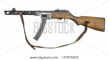 Soviet machine-gun from World War II isolated on white background. Automatic gun.