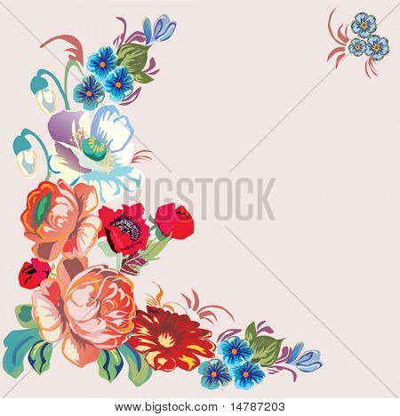 illustrazione con cornice floreale di colore su sfondo rosa
