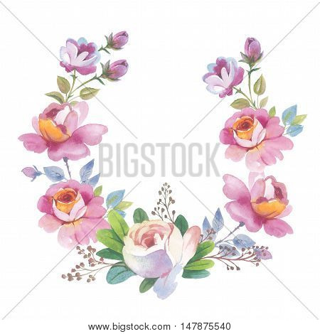 Wildflower rose flower wreath in a watercolor style isolated. Full name of the herb: rose, Hulthemia, Rosa. Aquarelle flower could be used for background, texture, pattern, frame or border.